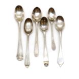 A group of six silver snuff or condiment spoons
