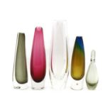 A group of five Scandinavian glass vases