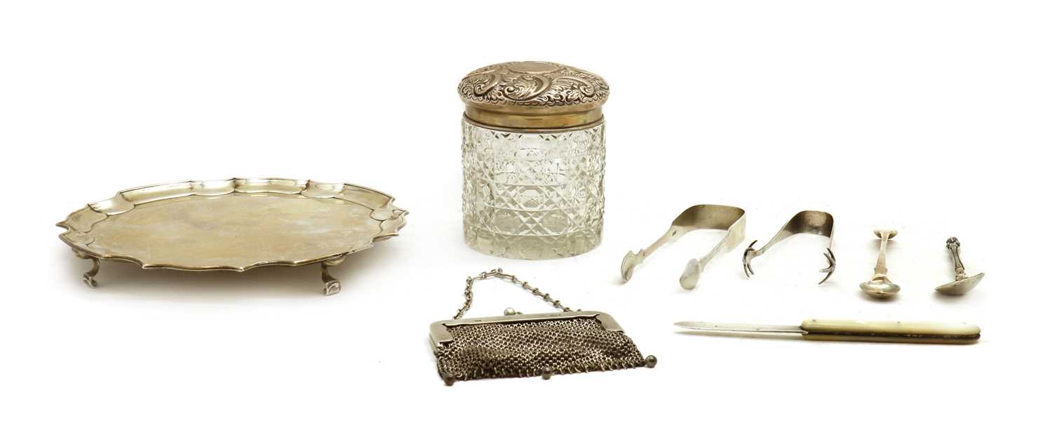 A collection of silver items,