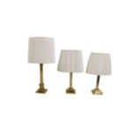 A pair of Victorian brass column lamps,