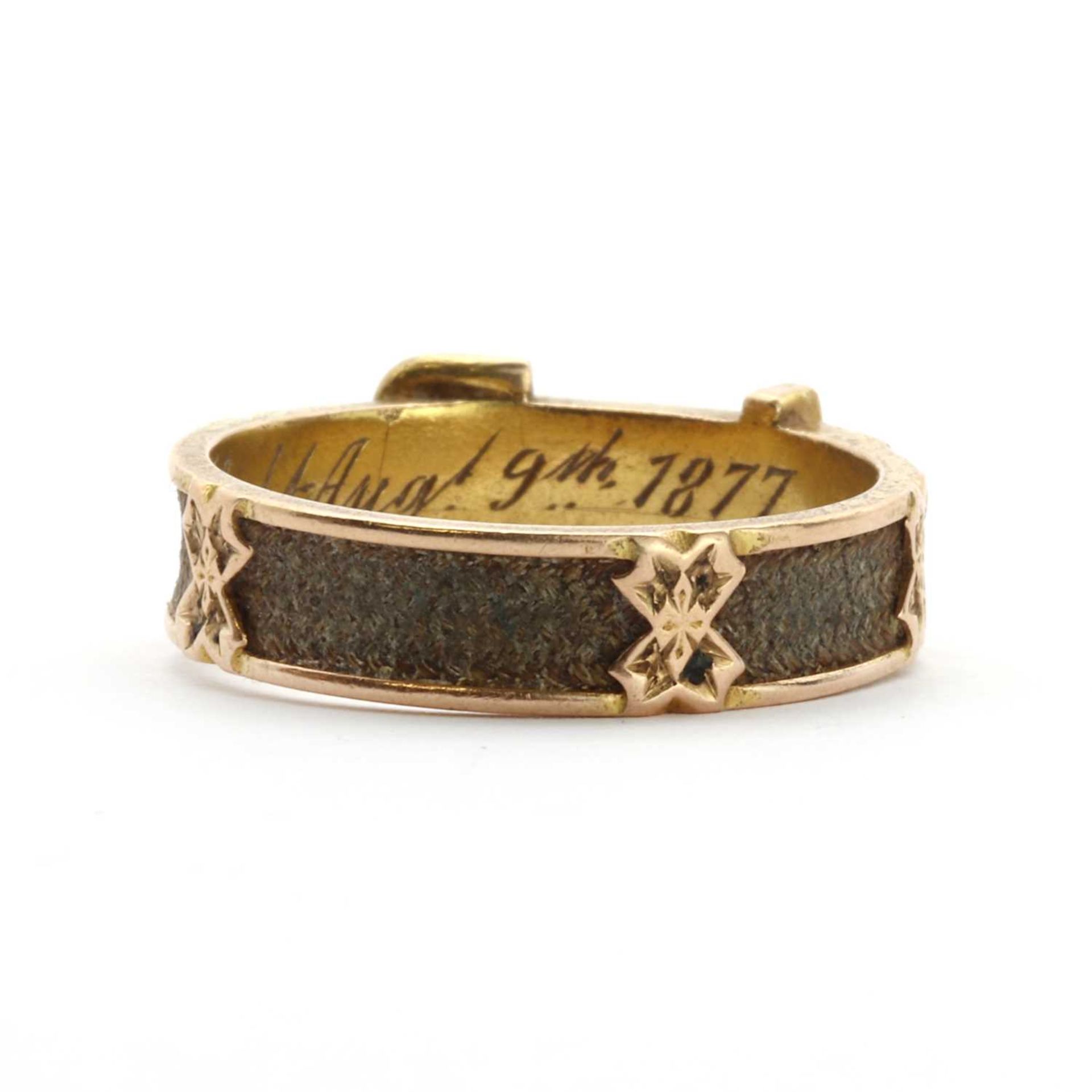 A Victorian gold woven hair memorial ring, - Image 2 of 3