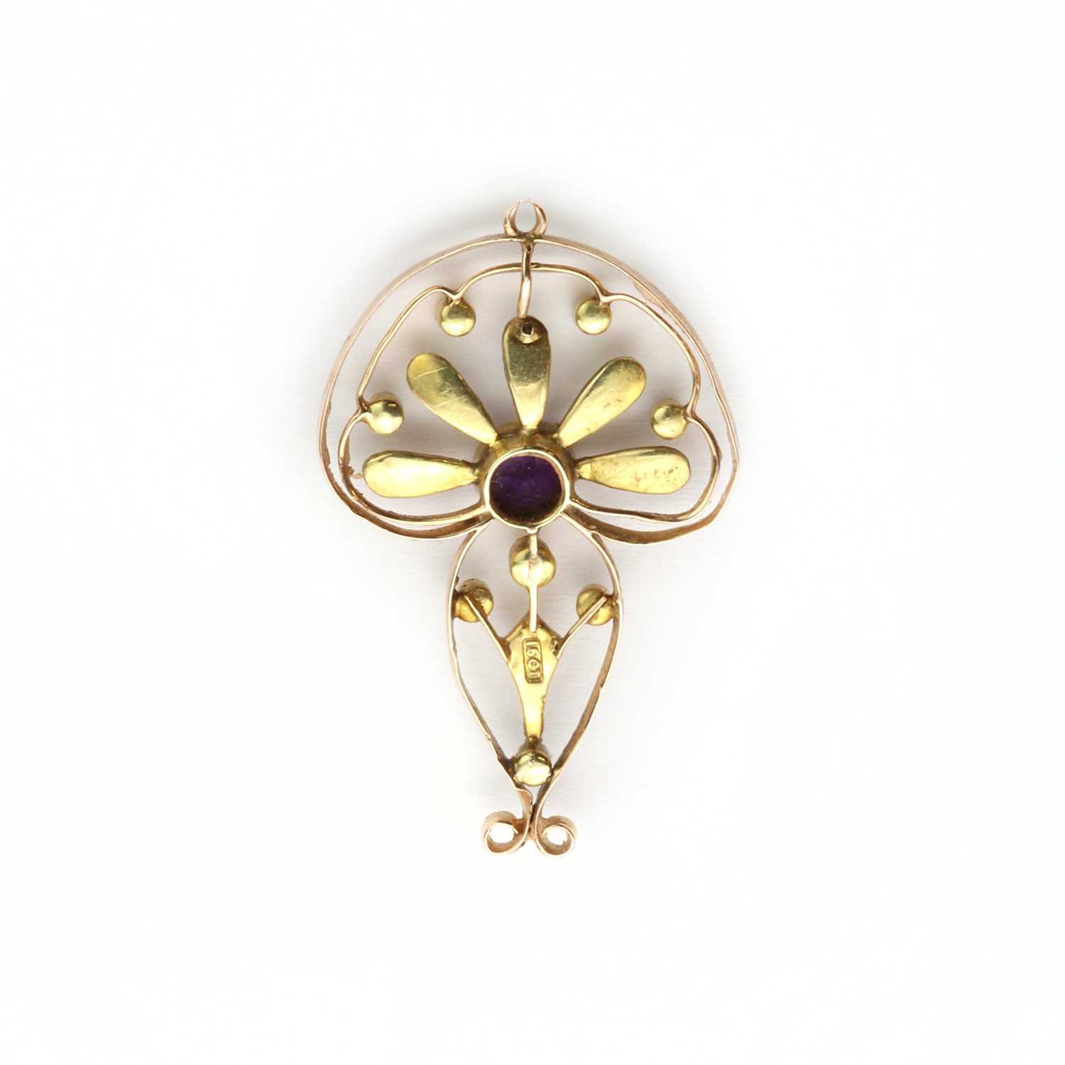 An Edwardian gold amethyst and spilt pearl pendant, - Image 2 of 2