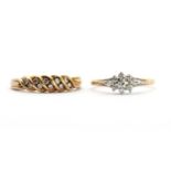 Two 9ct gold diamond rings,