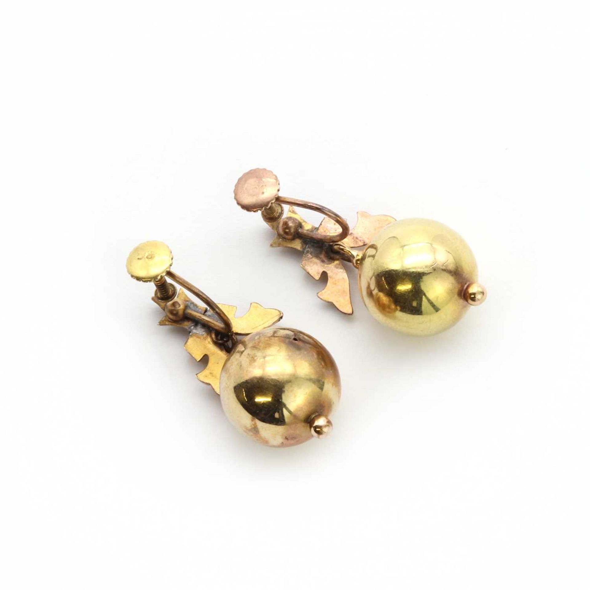 A pair of gold drop earrings, - Image 2 of 2