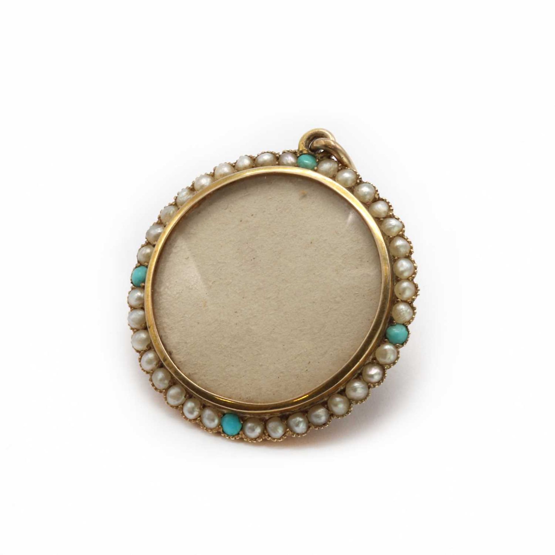 An Edwardian gold seed pearl and turquoise shaker locket, by Murrle Bennett,