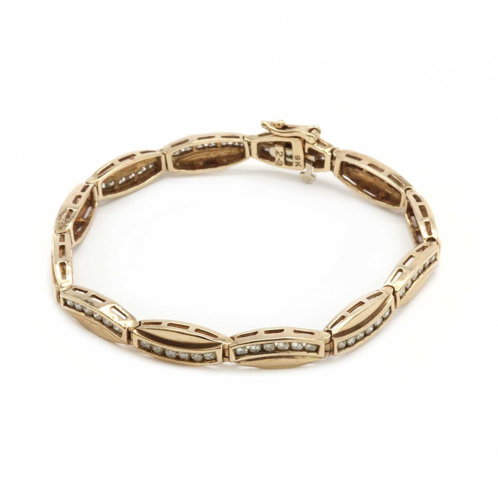 A 9ct gold diamond panel bracelet, - Image 2 of 2