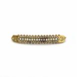 A gold and split pearl curved bar brooch,