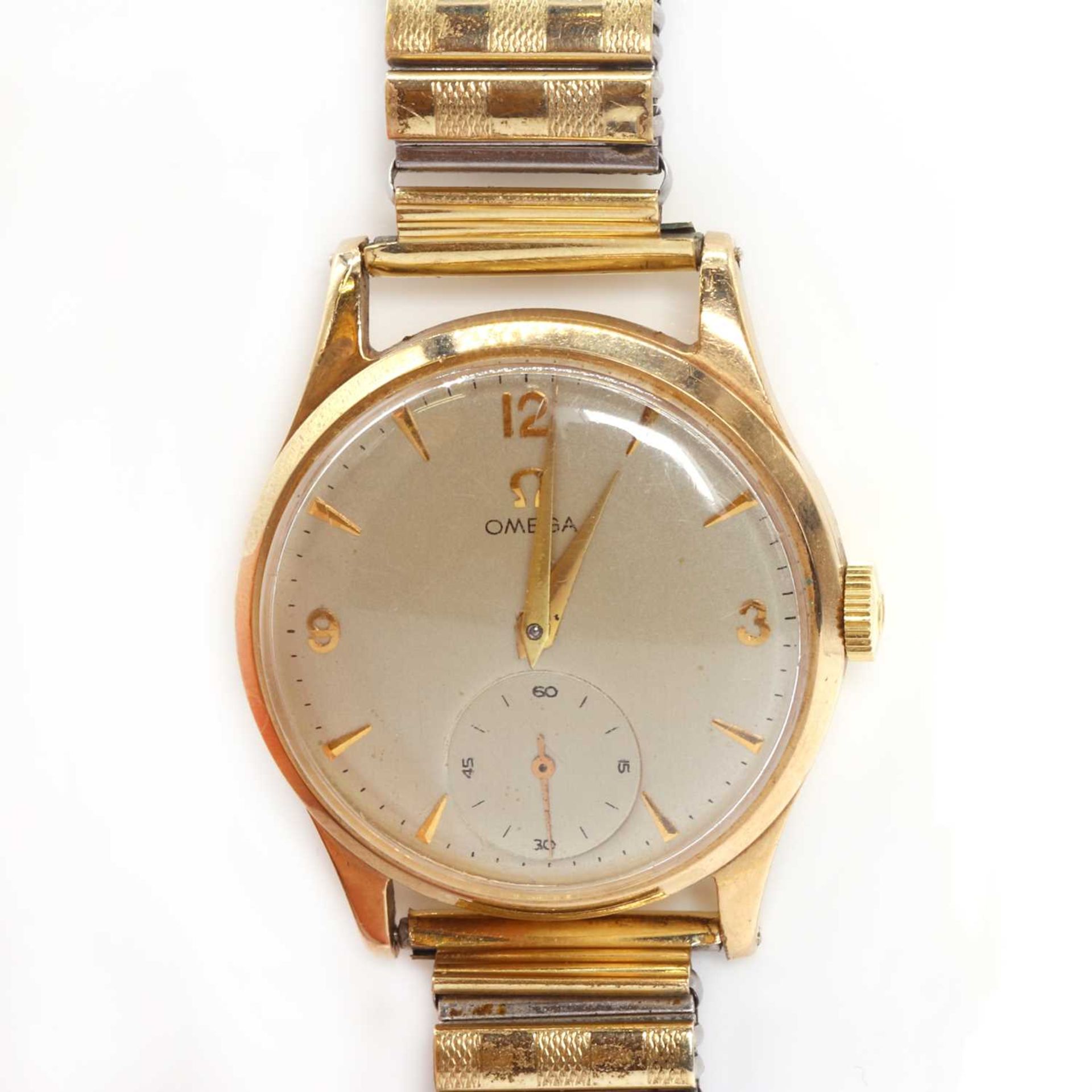 A gentlemen's 9ct gold Omega mechanical bracelet watch,
