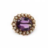 A Victorian gold amethyst and split pearl brooch,