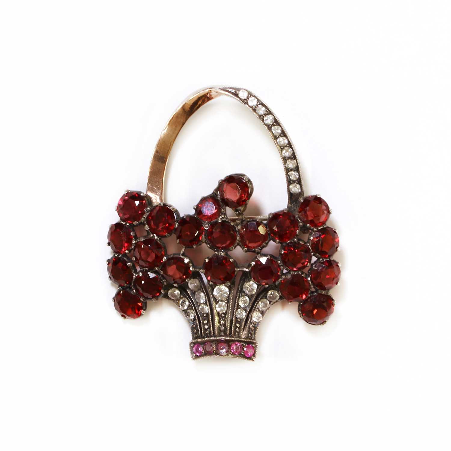 A silver gilt ruby, garnet and paste Giardinetti brooch,