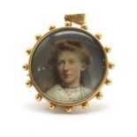 A Victorian gold mounted miniature portrait pendant,