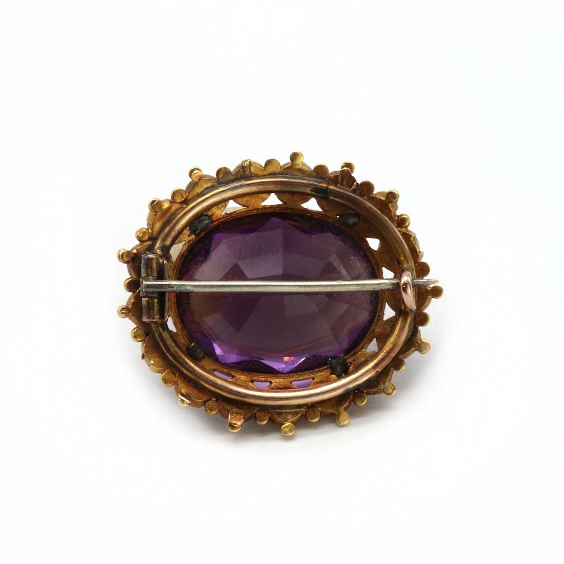 A Victorian gold amethyst and split pearl brooch, - Image 2 of 2