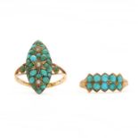A French gold turquoise and split pearl ring,