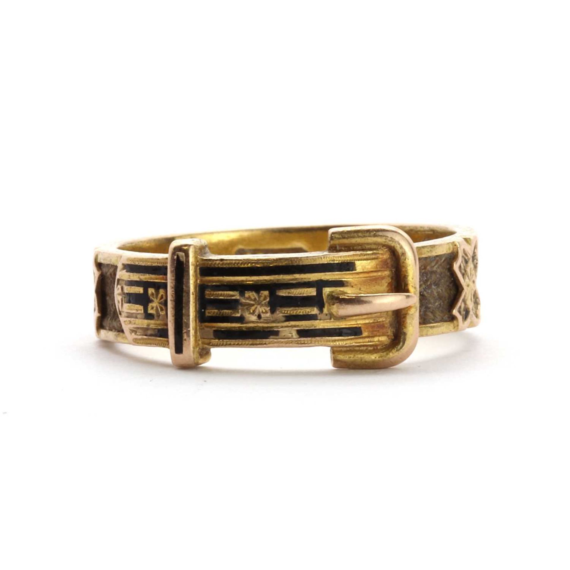 A Victorian gold woven hair memorial ring, - Image 3 of 3