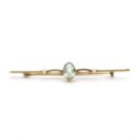An aquamarine and seed pearl bar brooch,