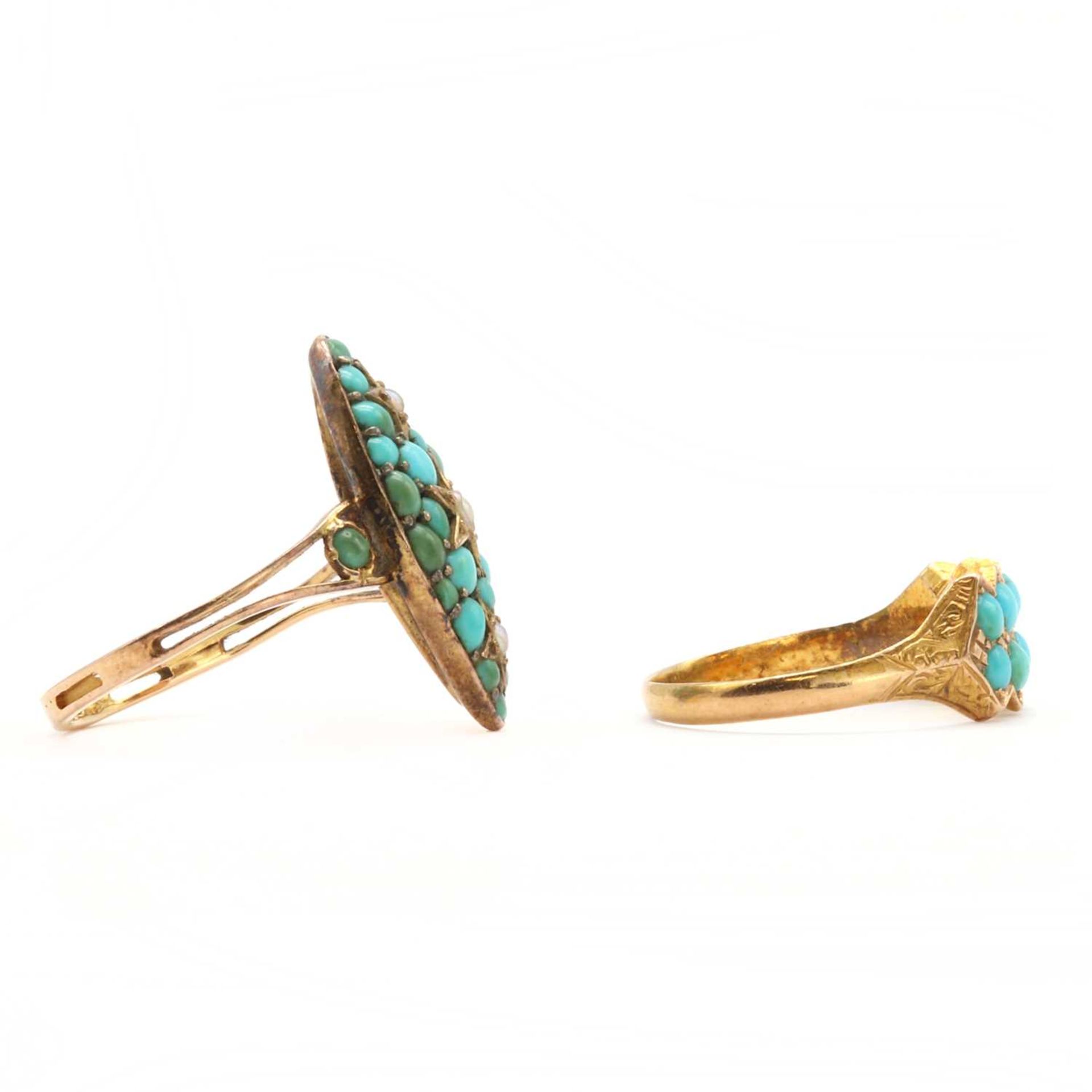 A French gold turquoise and split pearl ring, - Image 3 of 3