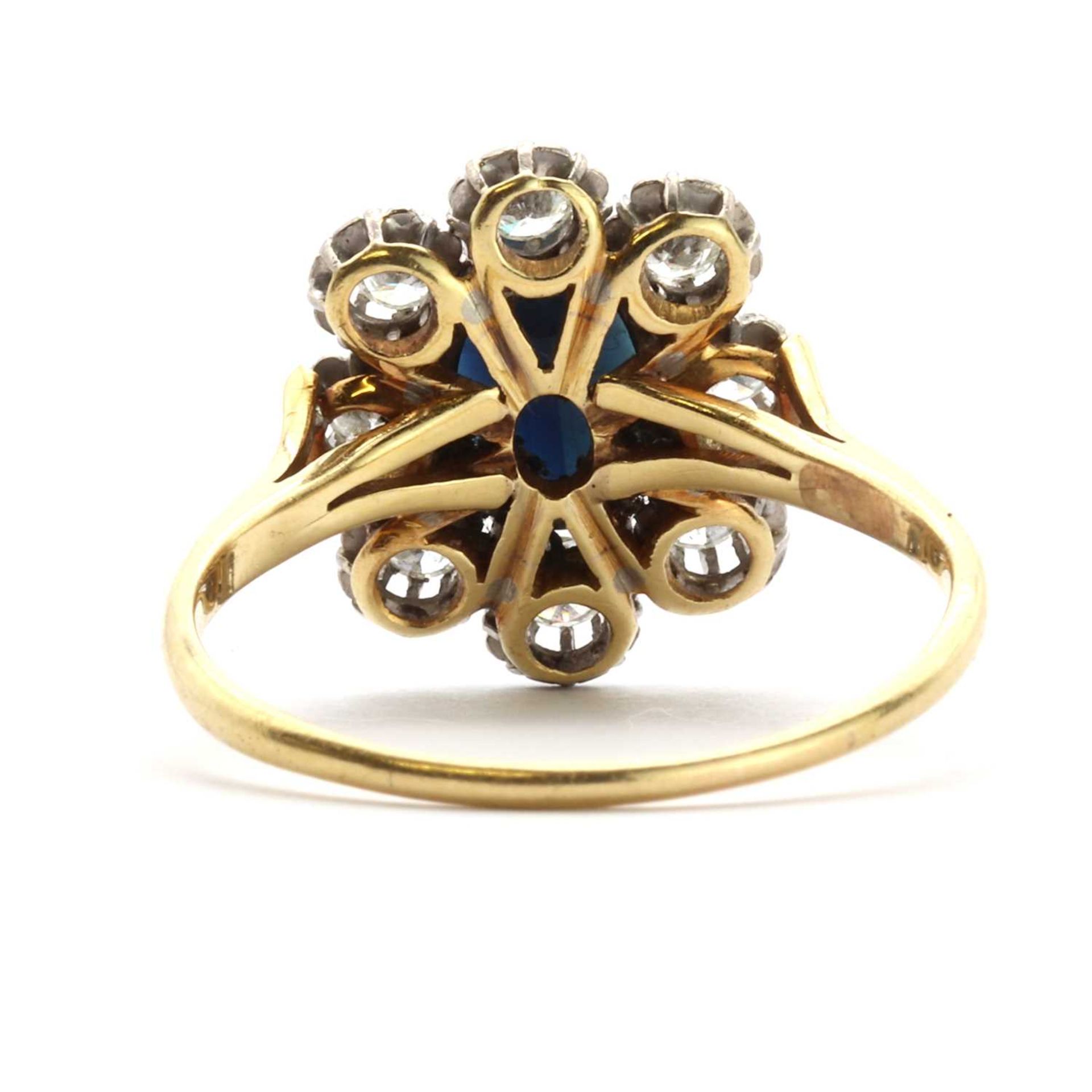 A gold sapphire and diamond floral cluster ring, - Image 2 of 3