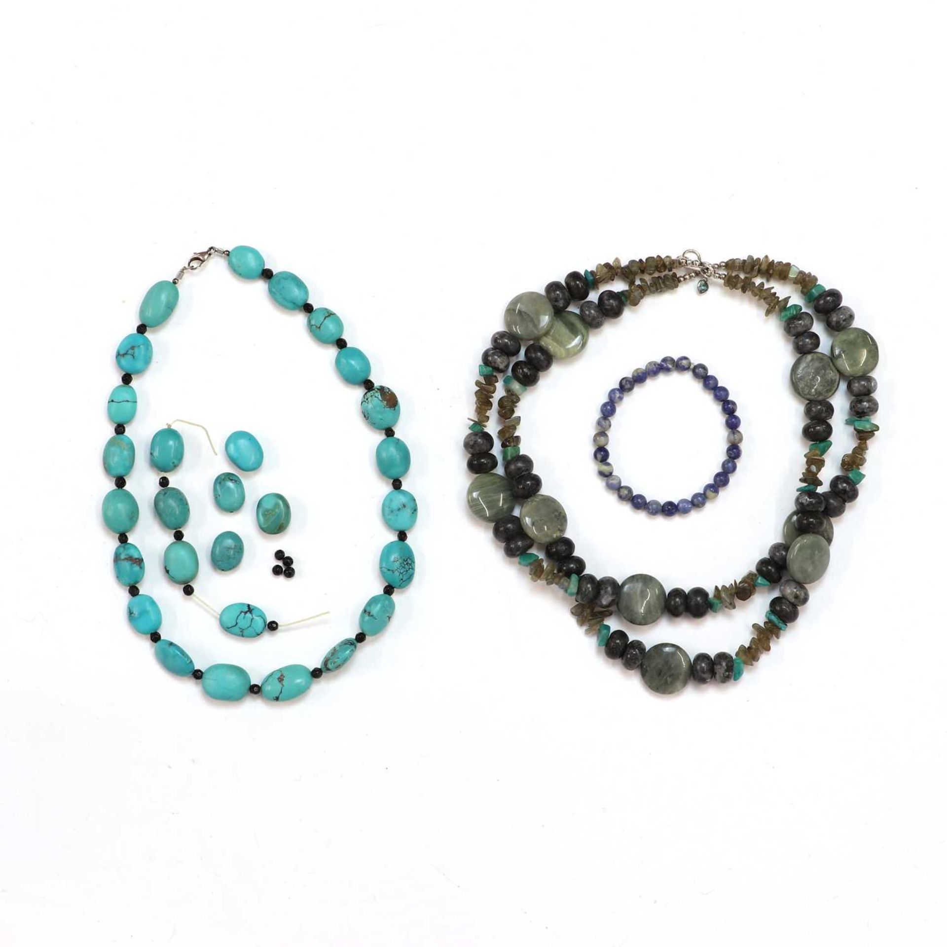 Two hardstone bead necklaces,