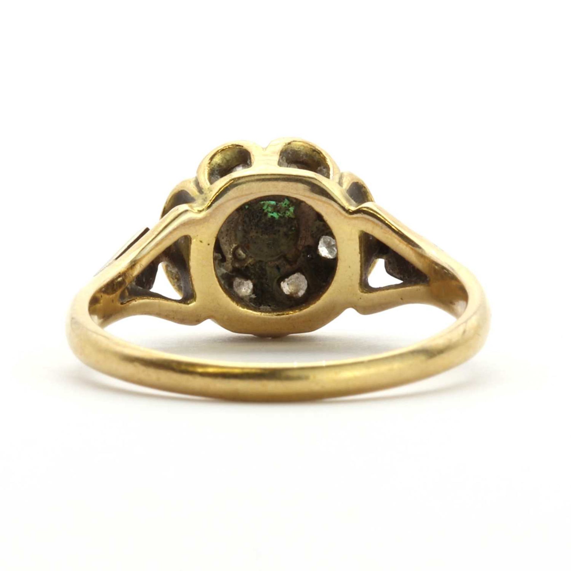 A two colour gold emerald and diamond floral cluster ring, - Image 3 of 3