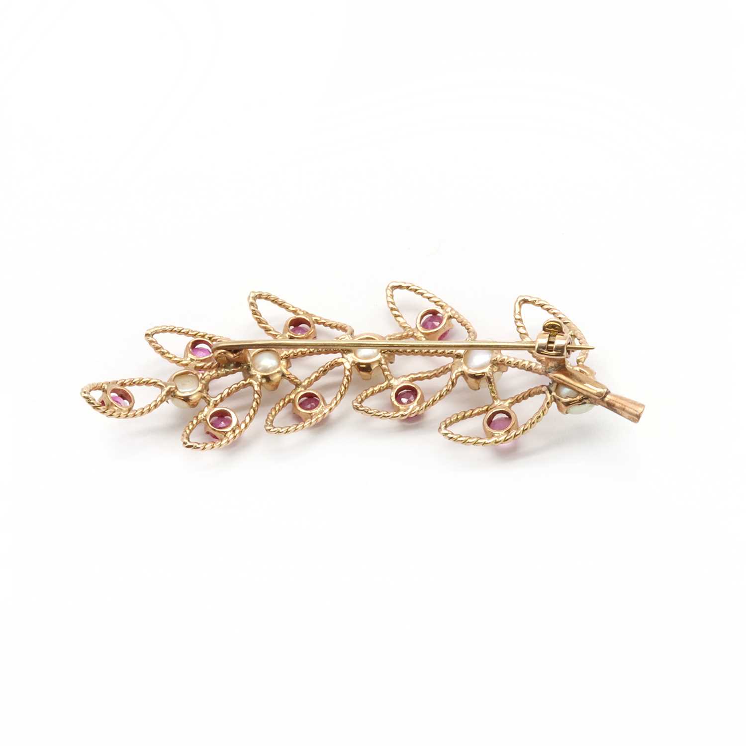 A gold ruby and freshwater pearl spray brooch, - Image 2 of 2