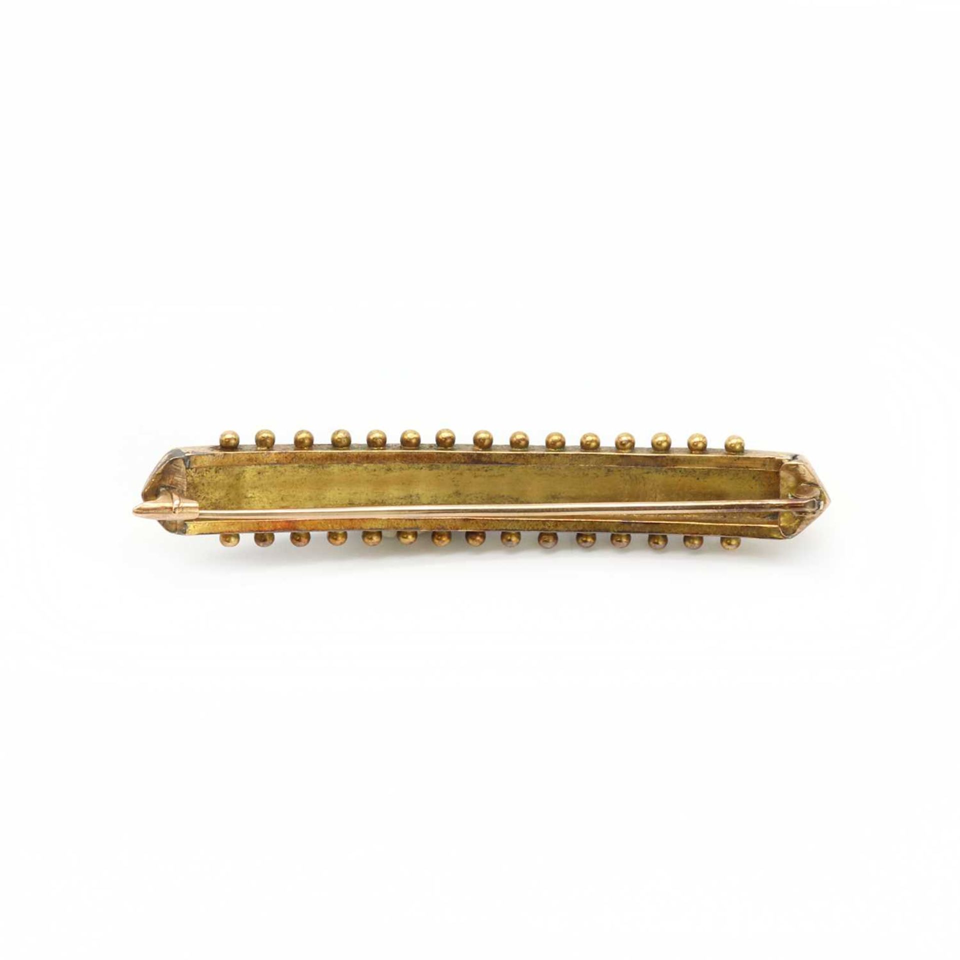 A gold and split pearl curved bar brooch, - Image 2 of 2