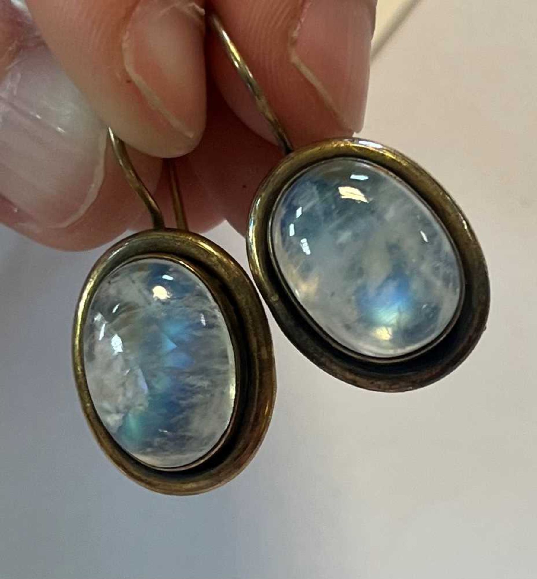 A pair of silver gilt labradorite drop earrings, - Image 4 of 7