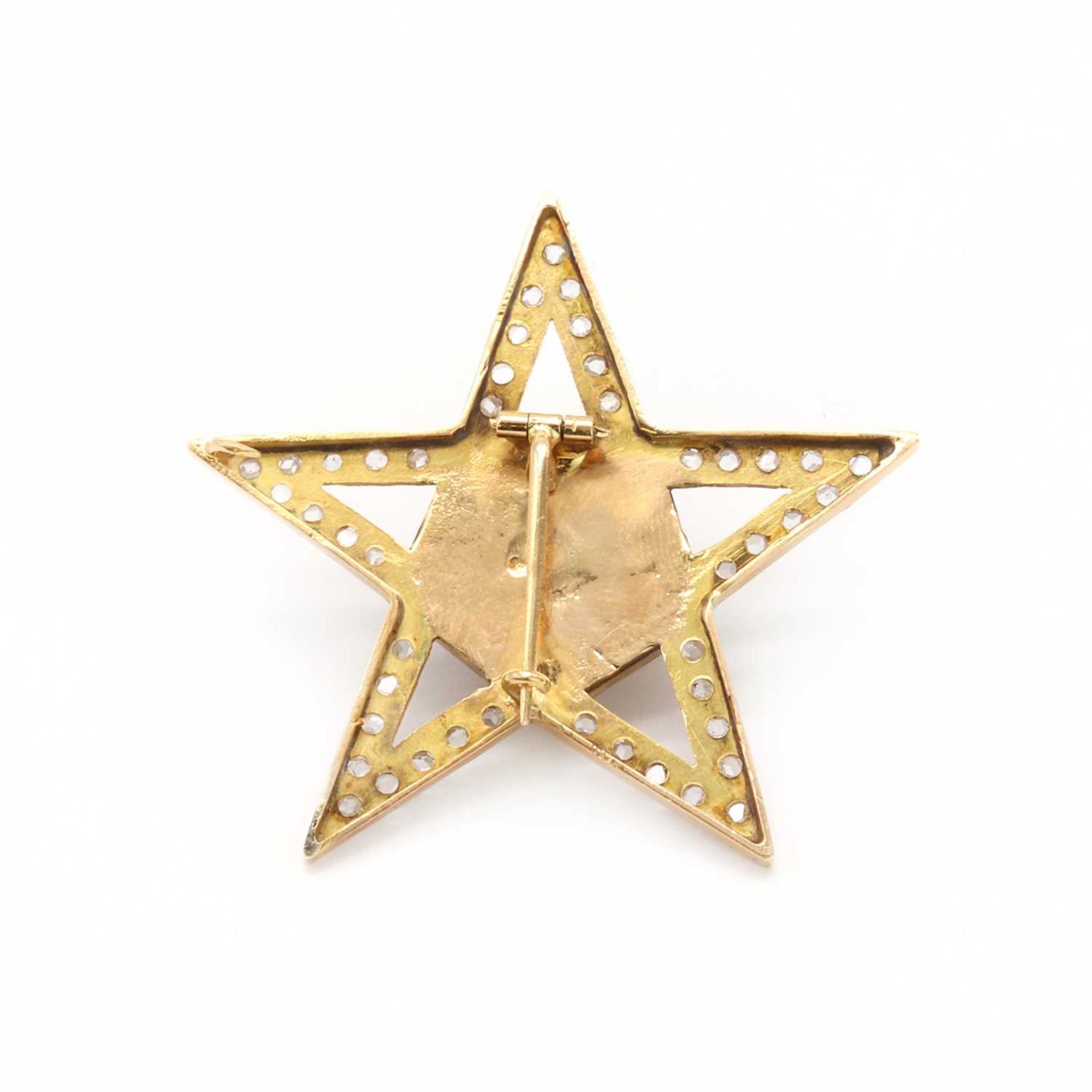 A gold emerald and diamond star brooch, - Image 2 of 2