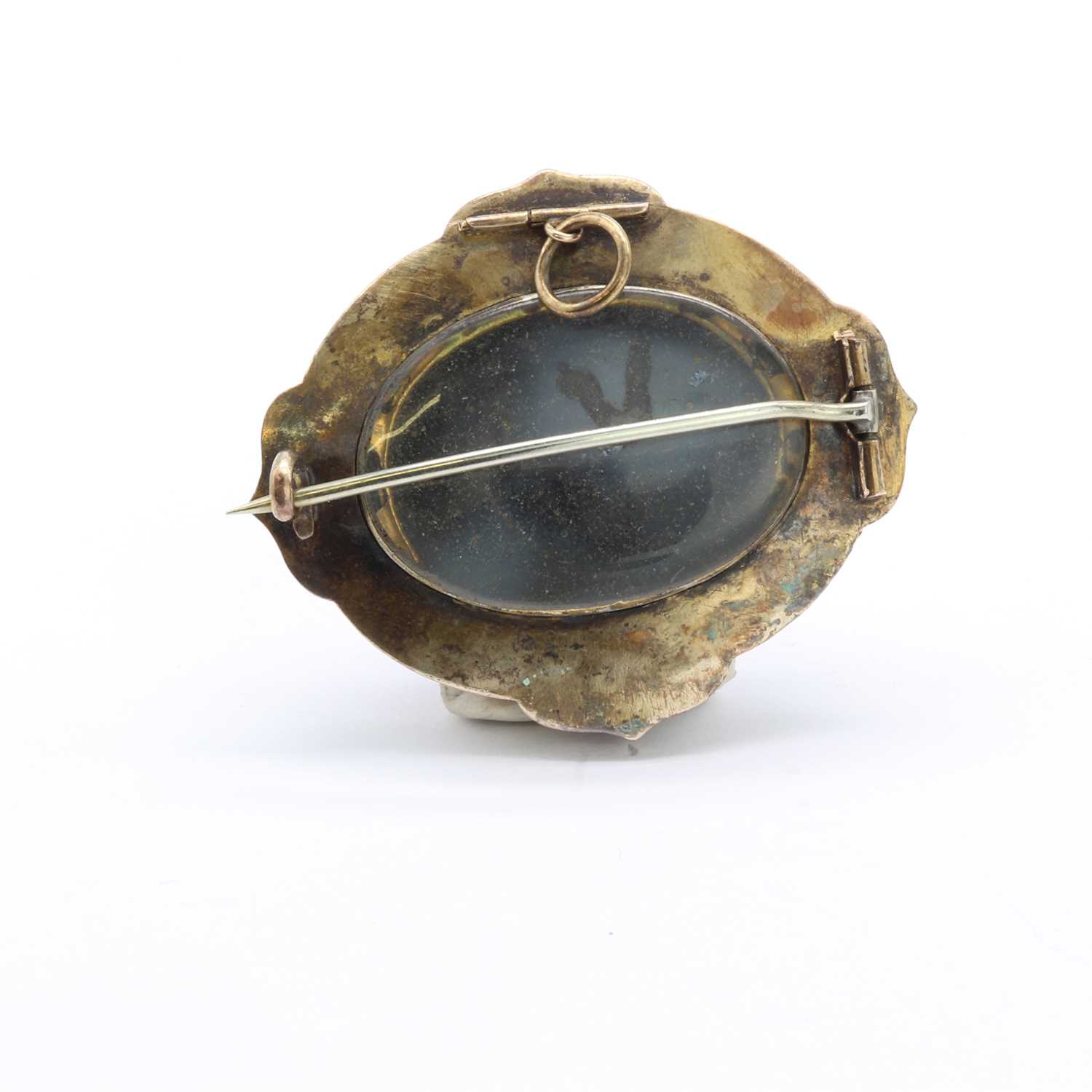 A Victorian rolled gold bullseye agate mourning brooch, - Image 2 of 2