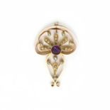 An Edwardian gold amethyst and spilt pearl pendant,