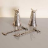 A pair of silver-plated fox stirrup cups,