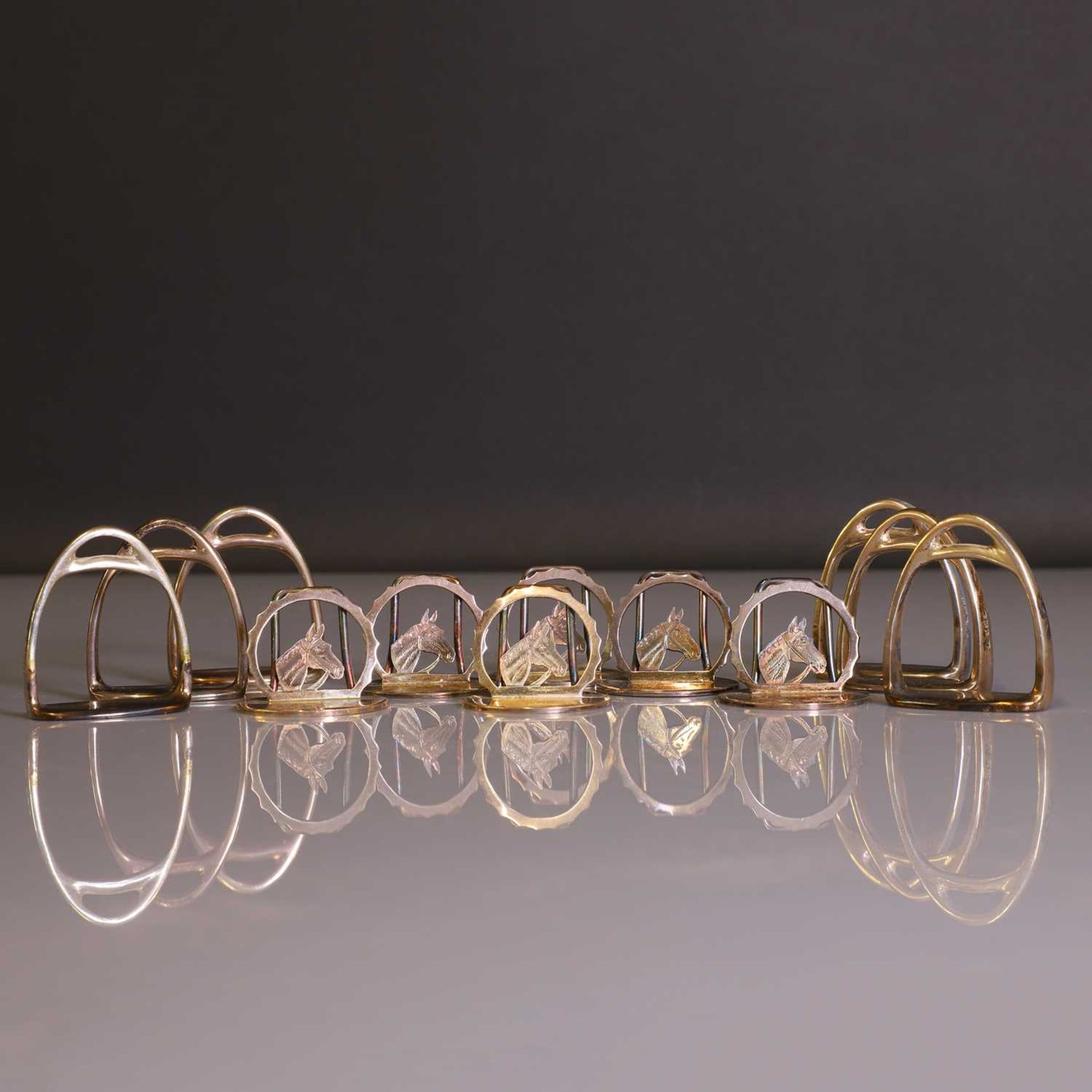 Of Equestrian Interest: A set of six silver placeholders and six napkin rings, - Image 3 of 5