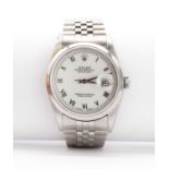 A gentlemen's stainless steel Rolex Oyster Perpetual Datejust mechanical bracelet watch,