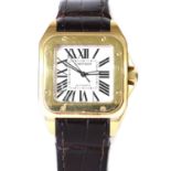 A gentlemen's gold Cartier 'Santos 100' automatic strap watch,