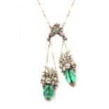 A gold emerald and diamond negligé necklace,