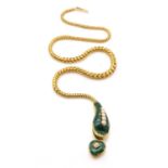 A Victorian cased gold enamel and split pearl snake or serpent necklace,