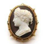 A Victorian hardstone cameo brooch, c.1870, by Filippo Tignani,