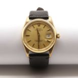A gentlemen's 9ct gold Rolex Oyster Perpetual date automatic strap watch,