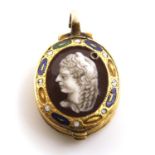 A Georgian polychrome enamelled cameo style miniature hinged locket,