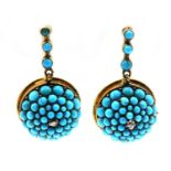 A pair of Victorian diamond and turquoise drop earrings,