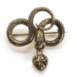 An early Victorian serpent or snake form brooch, c.1840,