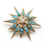 A late Victorian diamond set turquoise star brooch,
