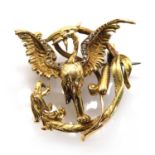 A French diamond set gold chimera brooch, c.1900,