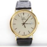 A gentlemen's 18ct gold Omega quartz strap watch,