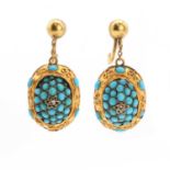 A pair of Victorian diamond and turquoise earrings, c.1860,