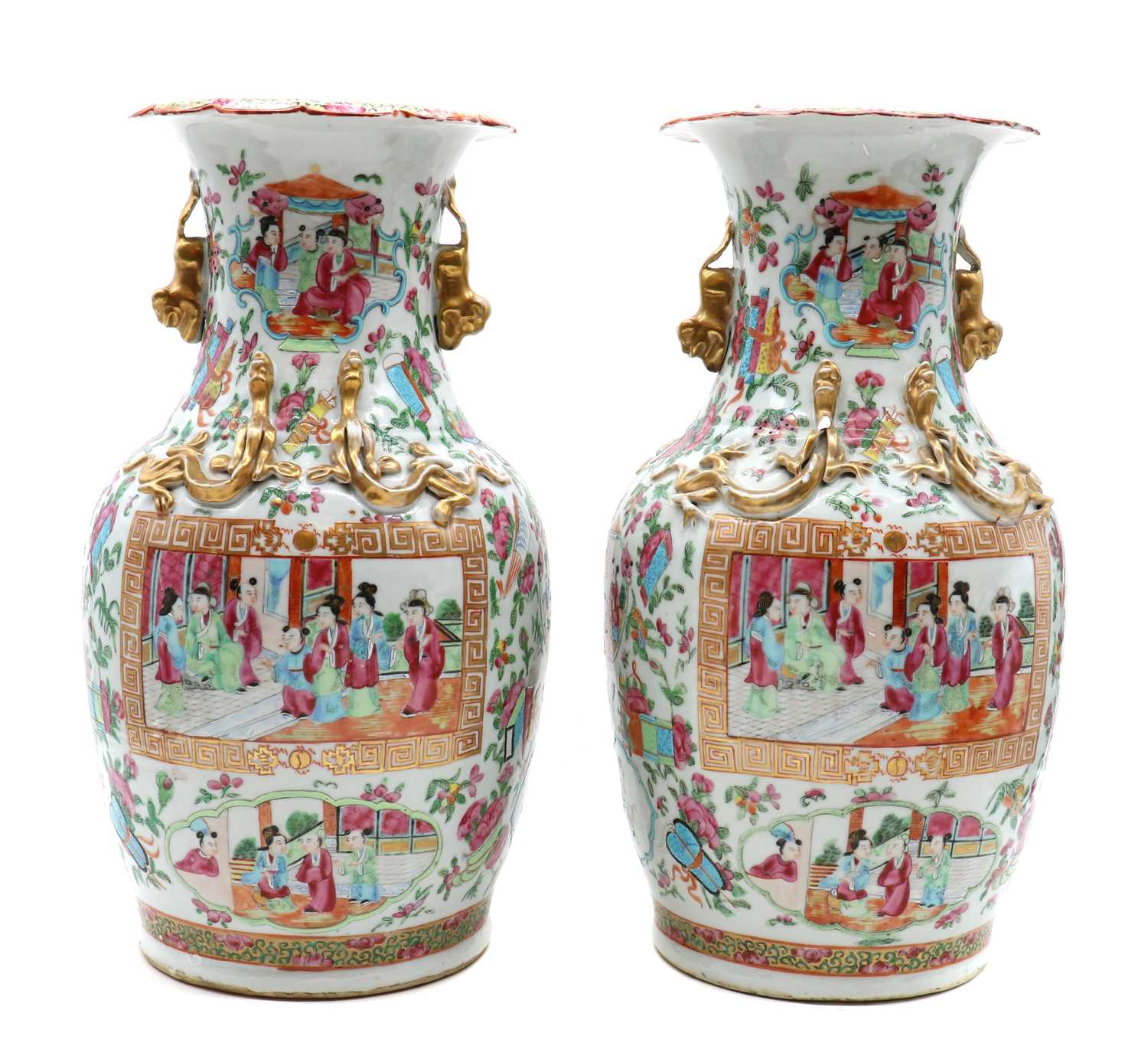 A pair of Chinese Canton export famille rose vases,