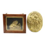 A gilt metal relief cast plaque,