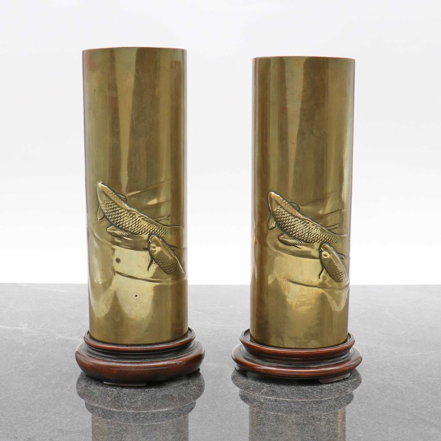 A pair of Japanese brass vases, - Image 2 of 5