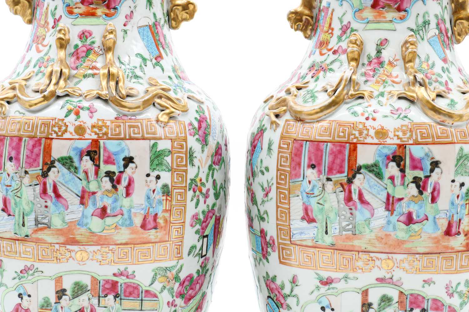 A pair of Chinese Canton export famille rose vases, - Image 5 of 6