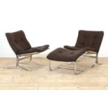 A pair of Westnofa chrome and leather loungers,