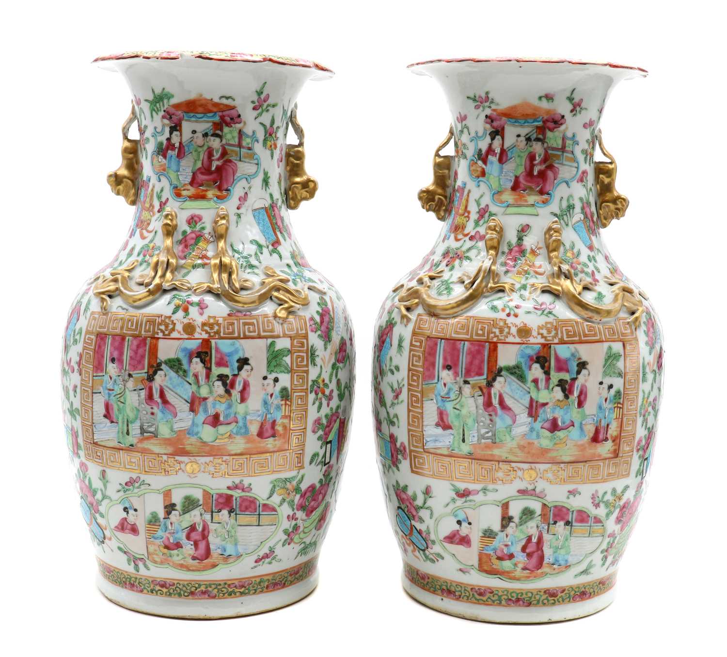 A pair of Chinese Canton export famille rose vases, - Image 3 of 6